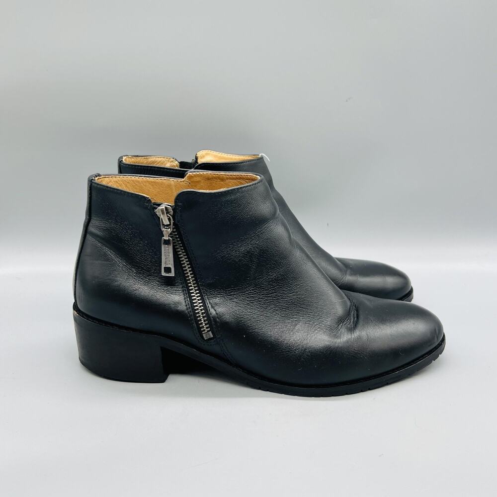 Samuel Hubbard Boots Womens 10 Black Leather Ankle Zip Block Heel Booties Shoes